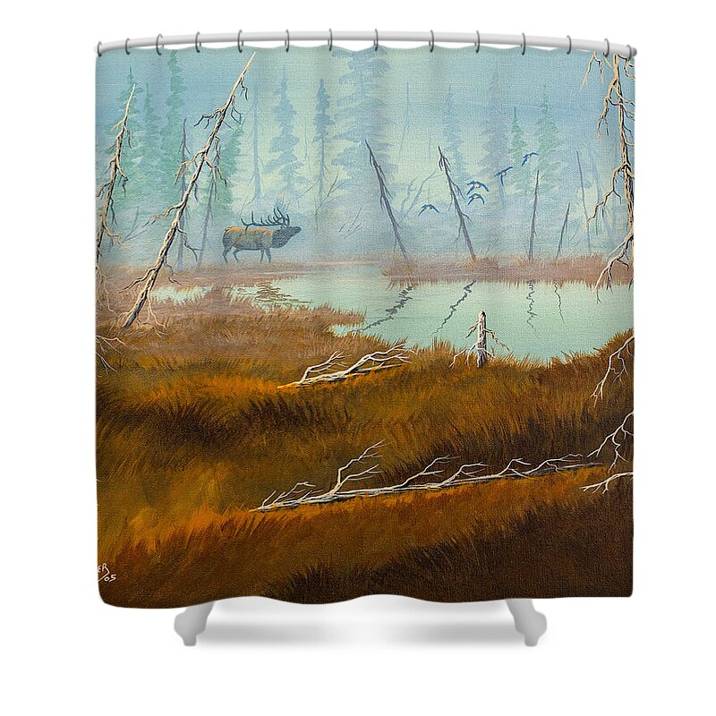 Elk Shower Curtain featuring the painting Elk Swamp by Richard Faulkner