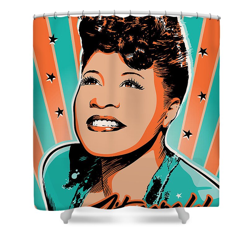 Show Business Shower Curtain featuring the digital art Ella Fitzgerald Pop Art by Jim Zahniser