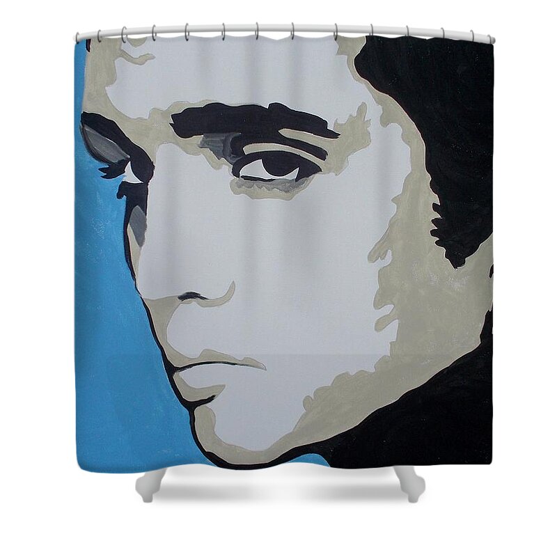 Elvis Shower Curtain featuring the painting Elvis Blue by Marisela Mungia