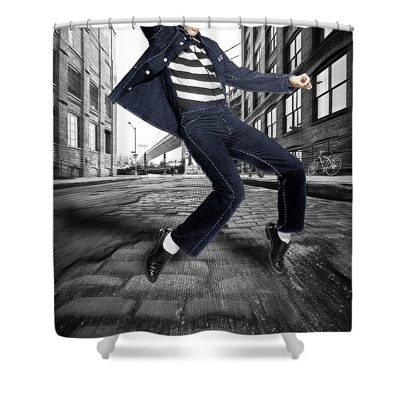 Elvis Presley Shower Curtain featuring the photograph Elvis Presley In New York City Street by Tony Rubino