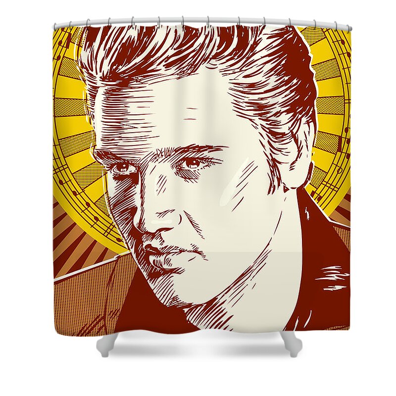 Rock And Roll Shower Curtain featuring the digital art Elvis Presley Pop Art by Jim Zahniser