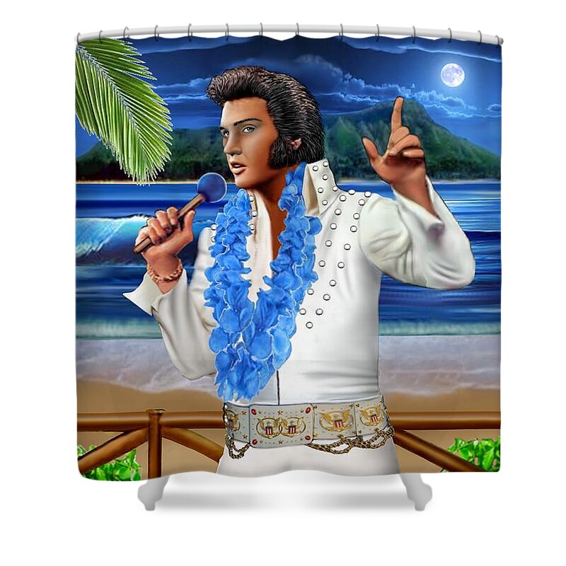 Elvis Presley Digital Art Shower Curtain featuring the digital art Elvis The Legend by Glenn Holbrook