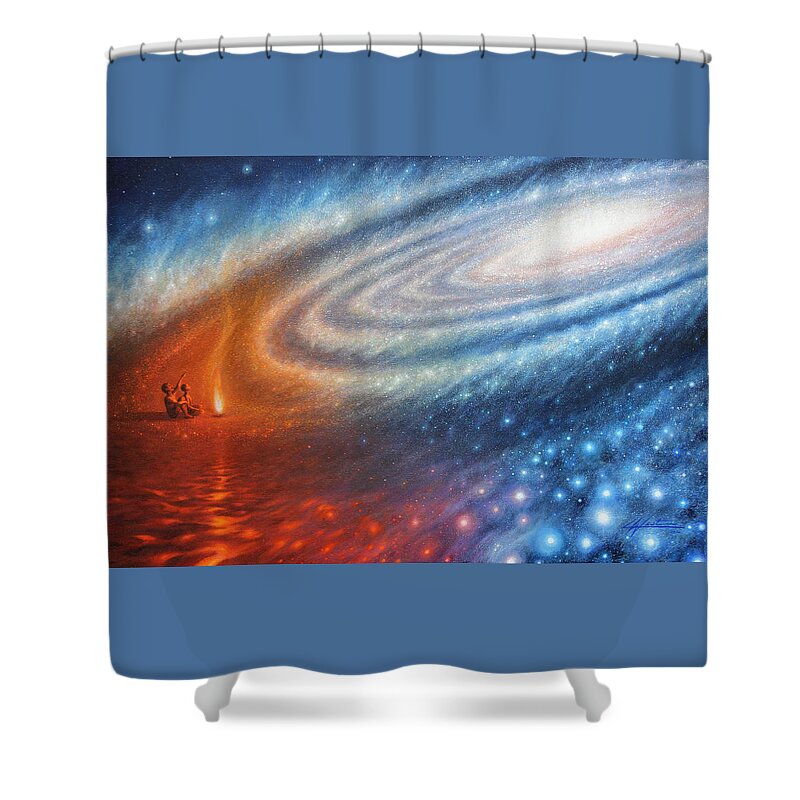 Ancestor Shower Curtain featuring the painting Embers of Exploration and Enlightenment by Lucy West