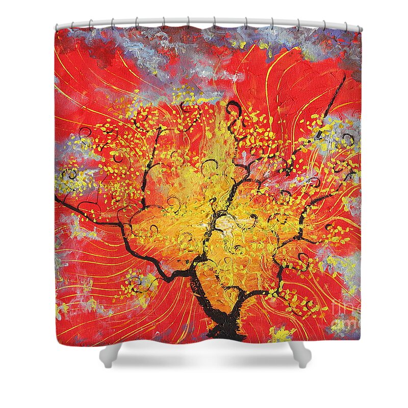 Landscape Shower Curtain featuring the painting Embracing The Light by Stefan Duncan