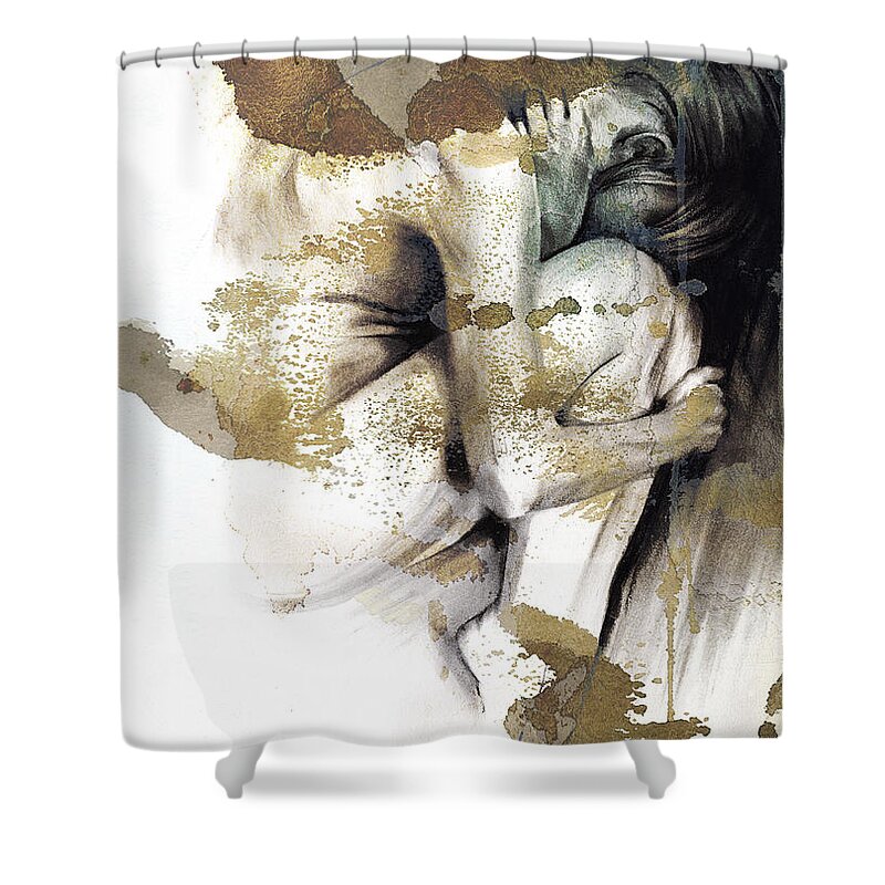 Figurative Shower Curtain featuring the drawing Embryonic III with texture by Paul Davenport