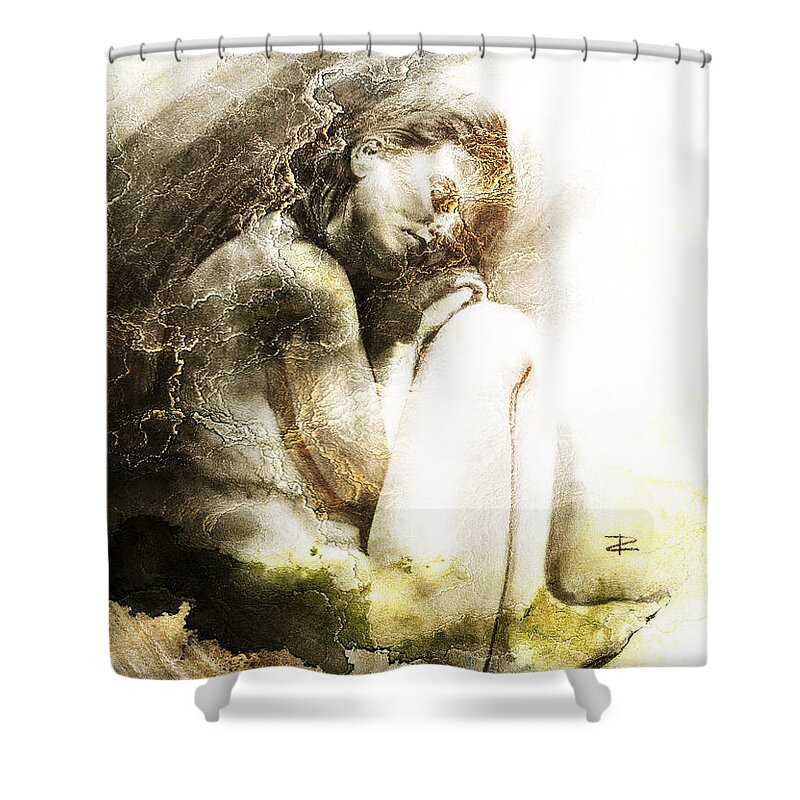 Figurative Shower Curtain featuring the drawing Embryonic drawing textured by Paul Davenport