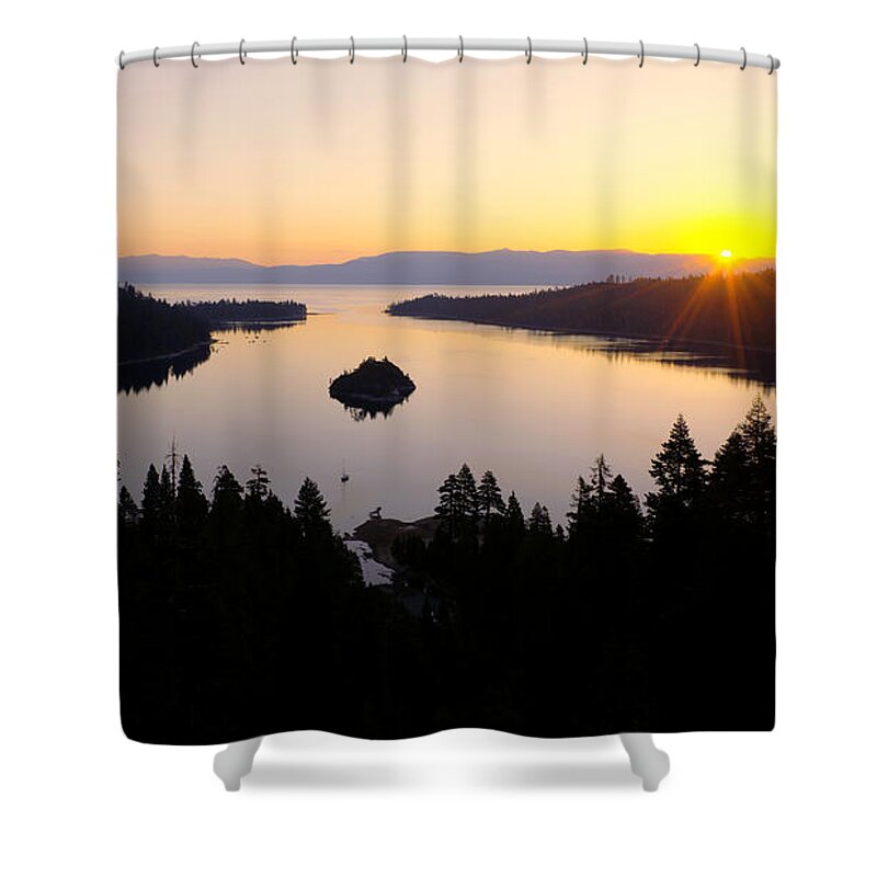 Lake Shower Curtain featuring the photograph Emerald Dawn by Chad Dutson