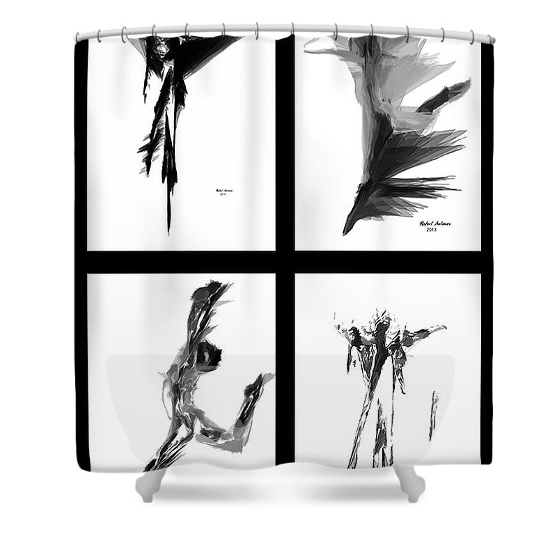 Abstract Shower Curtain featuring the digital art Emotions in Black - Abstract Quad by Rafael Salazar
