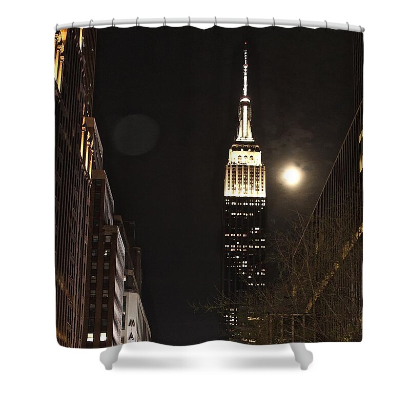 Moon Shower Curtain featuring the photograph Empire State Full Moon by Ydania Ogando