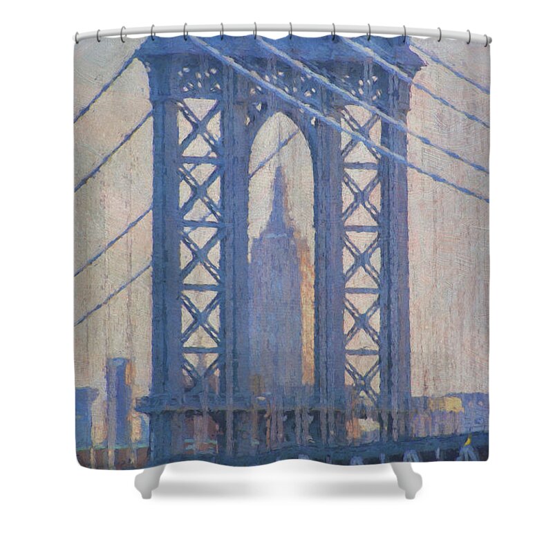 Empire State Building Shower Curtain featuring the photograph Empire State Building through the Manhattan Bridge by Jean-Pierre Ducondi