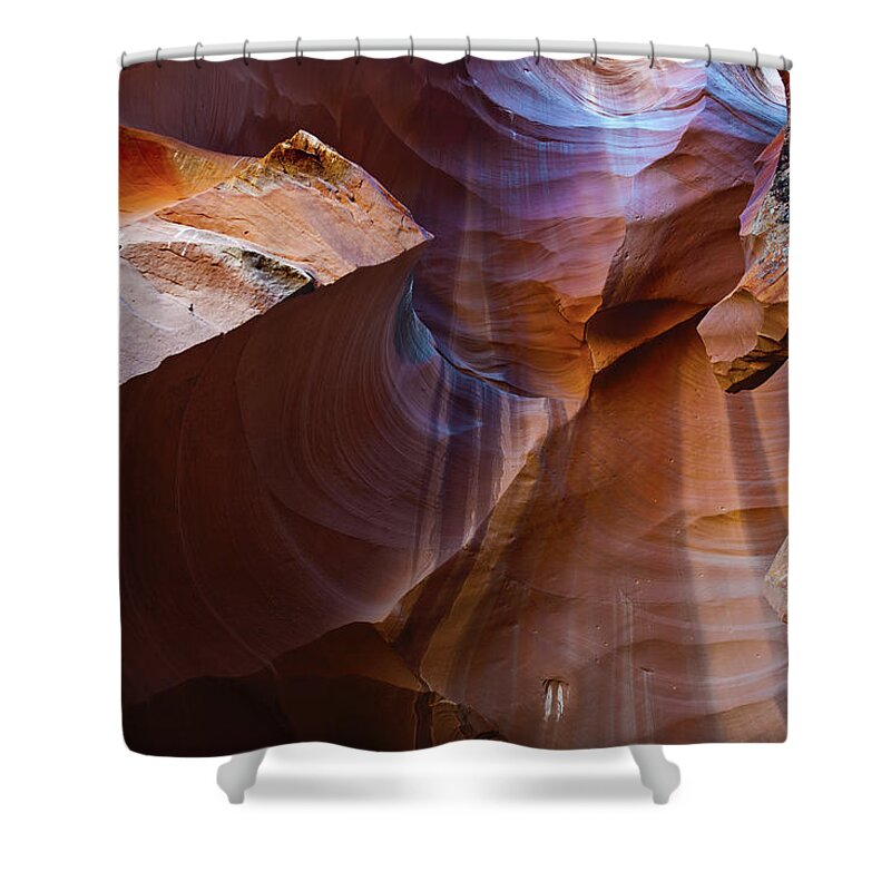 Scenics Shower Curtain featuring the photograph Enchanting Antelope Canyon With Lichen by Pavliha
