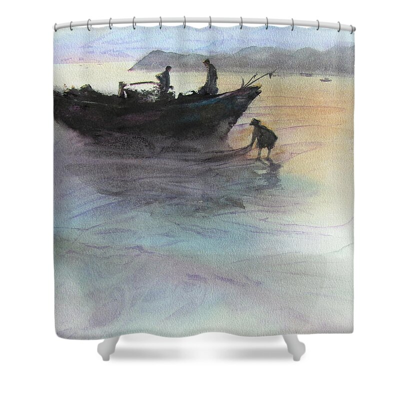Hokkaido Shower Curtain featuring the painting End of the Day Hokkaido by Amanda Amend