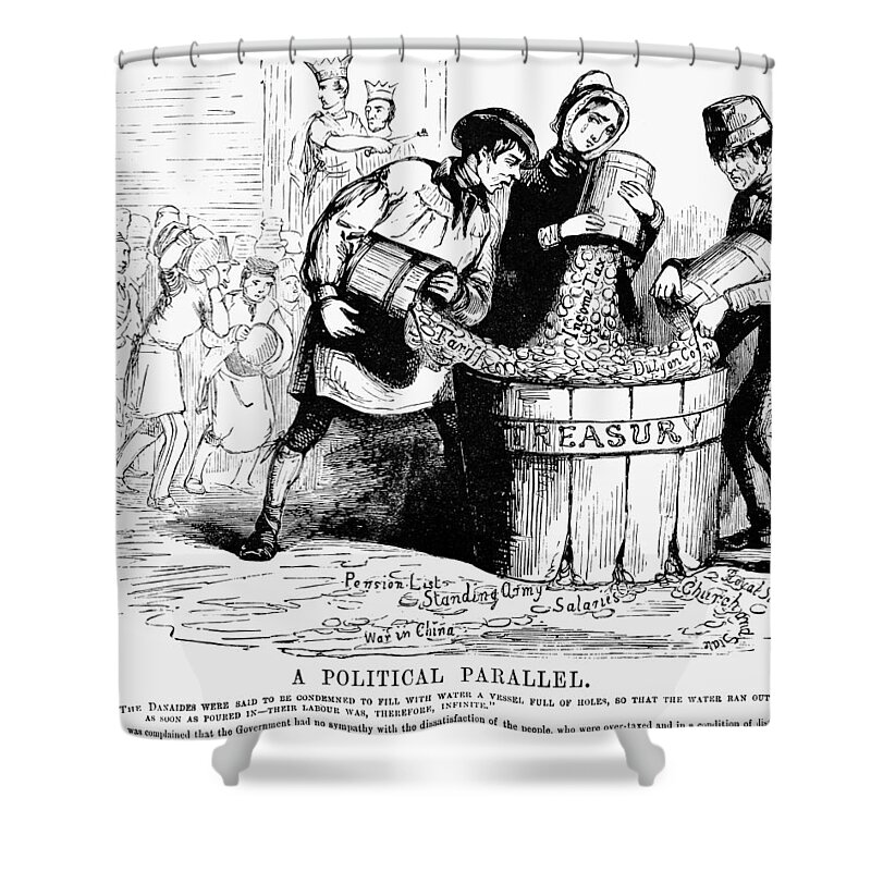 1842 Shower Curtain featuring the painting English Tax Cartoon, 1842 by Granger