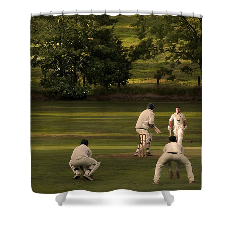 Leather Shower Curtain featuring the photograph English Village Cricket by Linsey Williams