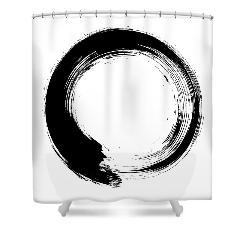 East Shower Curtain featuring the digital art Enso – Circular Brush Stroke Japanese by Thoth adan