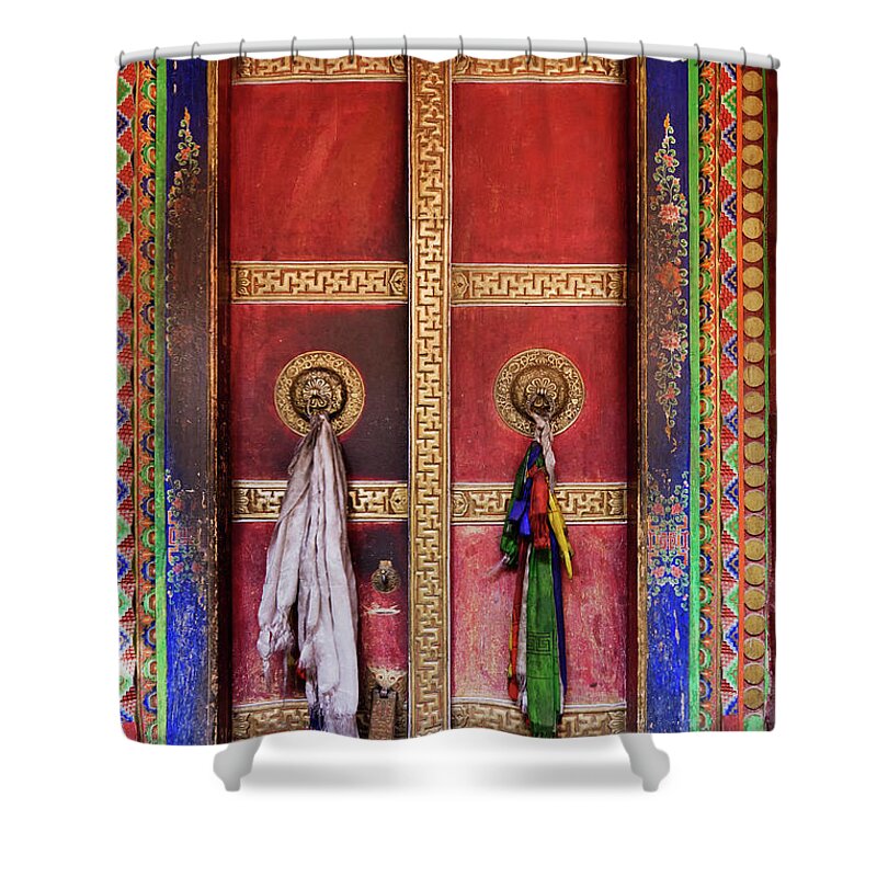 Outdoors Shower Curtain featuring the photograph Entrance To Lamayuru Monastery by Jeremy Woodhouse