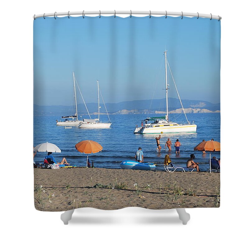 Erikousa Shower Curtain featuring the photograph Erikousa Beach One by George Katechis