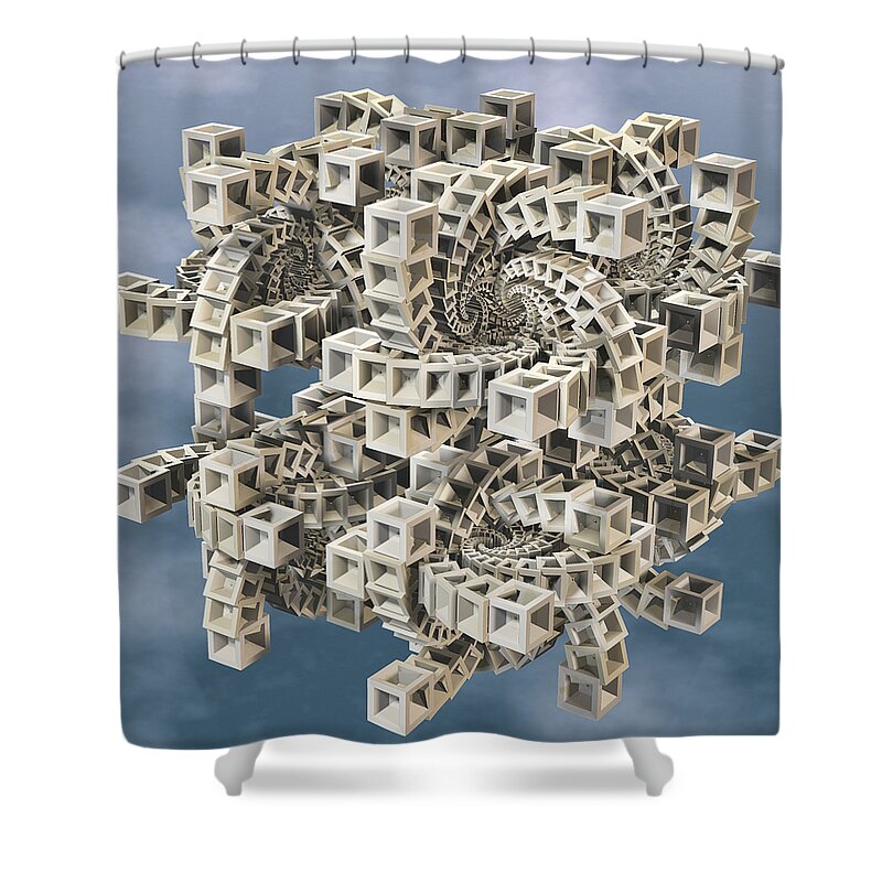 Abstract Shower Curtain featuring the digital art Escher's Construct by Manny Lorenzo