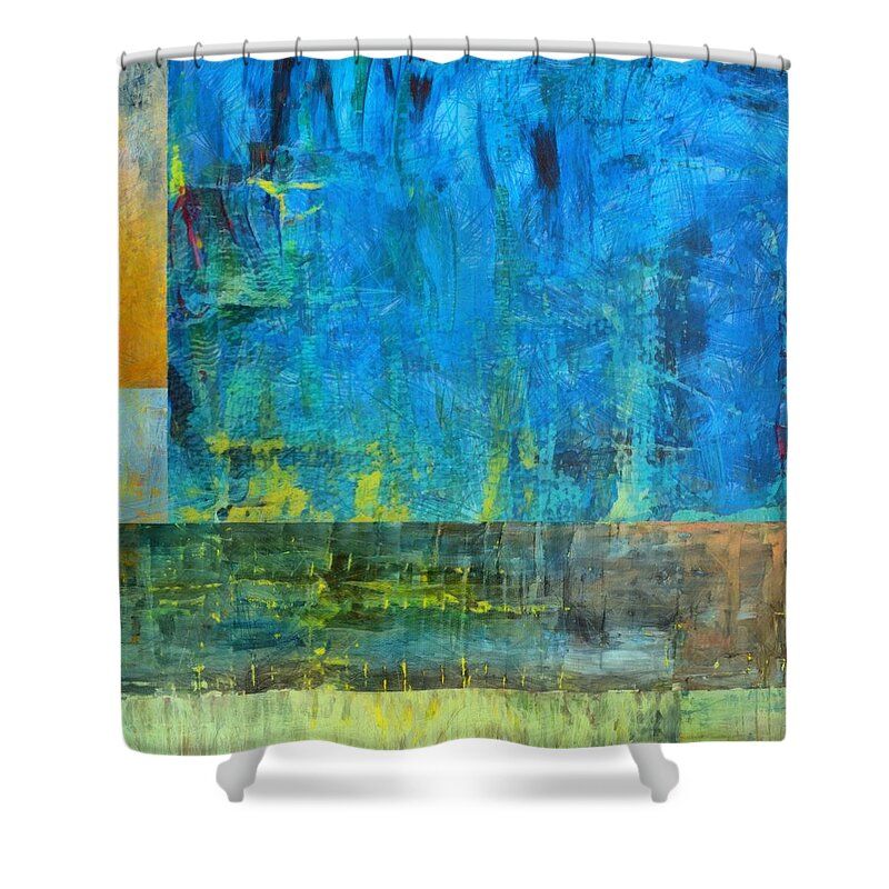 Blue Shower Curtain featuring the painting Essence of Blue by Michelle Calkins