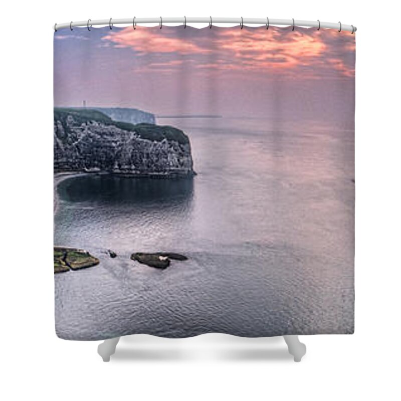 Cliff Shower Curtain featuring the photograph Etretat Cliffs sunset panorama by Weston Westmoreland