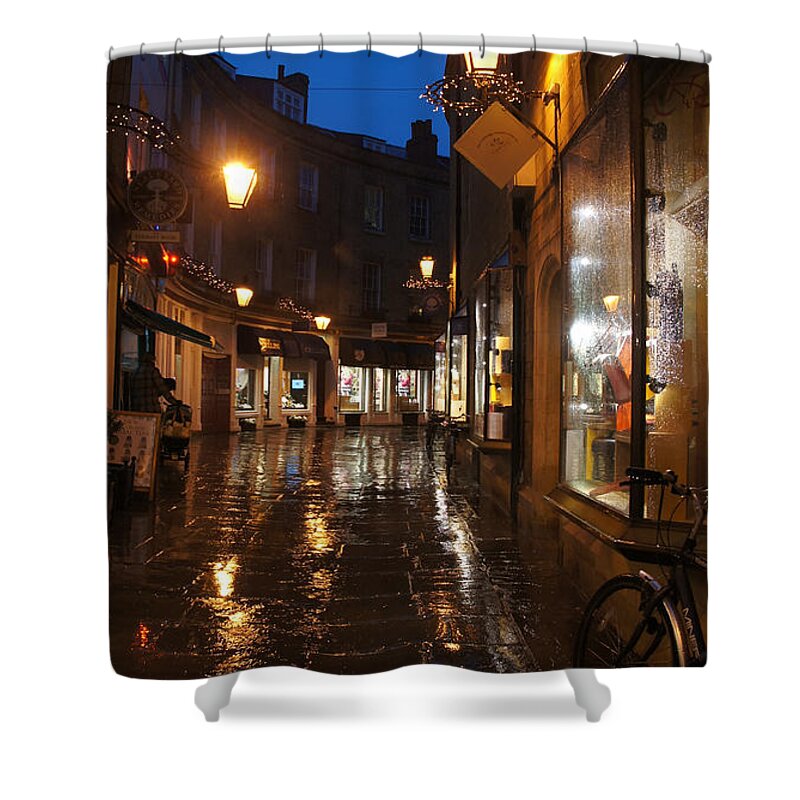 Night Street Of Cambridge Shower Curtain featuring the photograph Evening after the rain by Elena Perelman