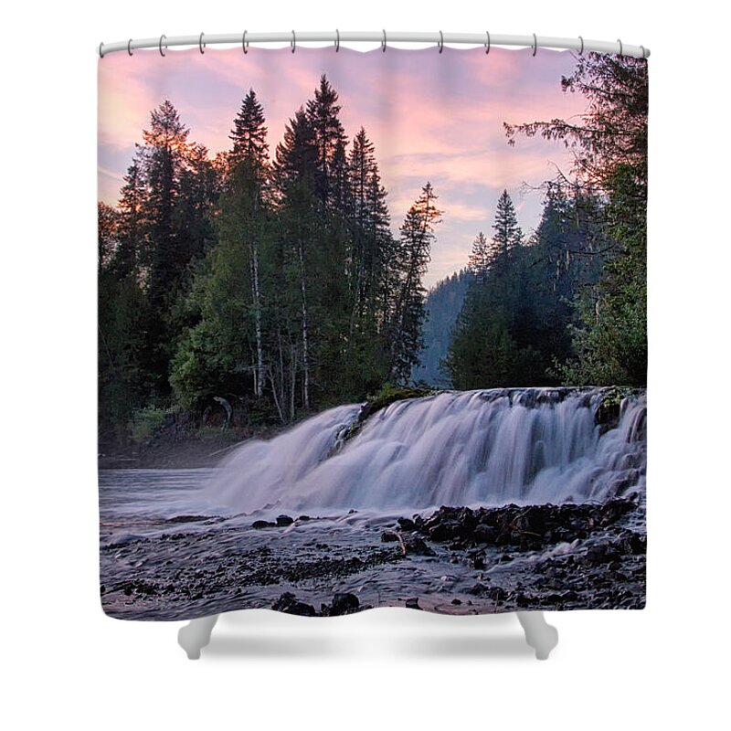 Wells Gray Provincial Park Shower Curtain featuring the photograph Evening at Osprey Falls by Allan Van Gasbeck