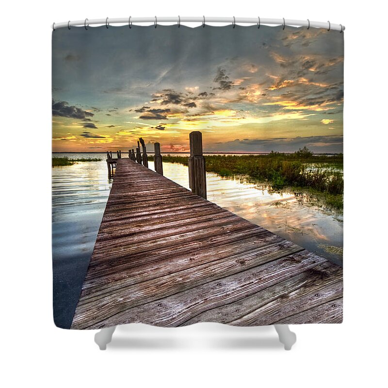 Clouds Shower Curtain featuring the photograph Evening Dock by Debra and Dave Vanderlaan