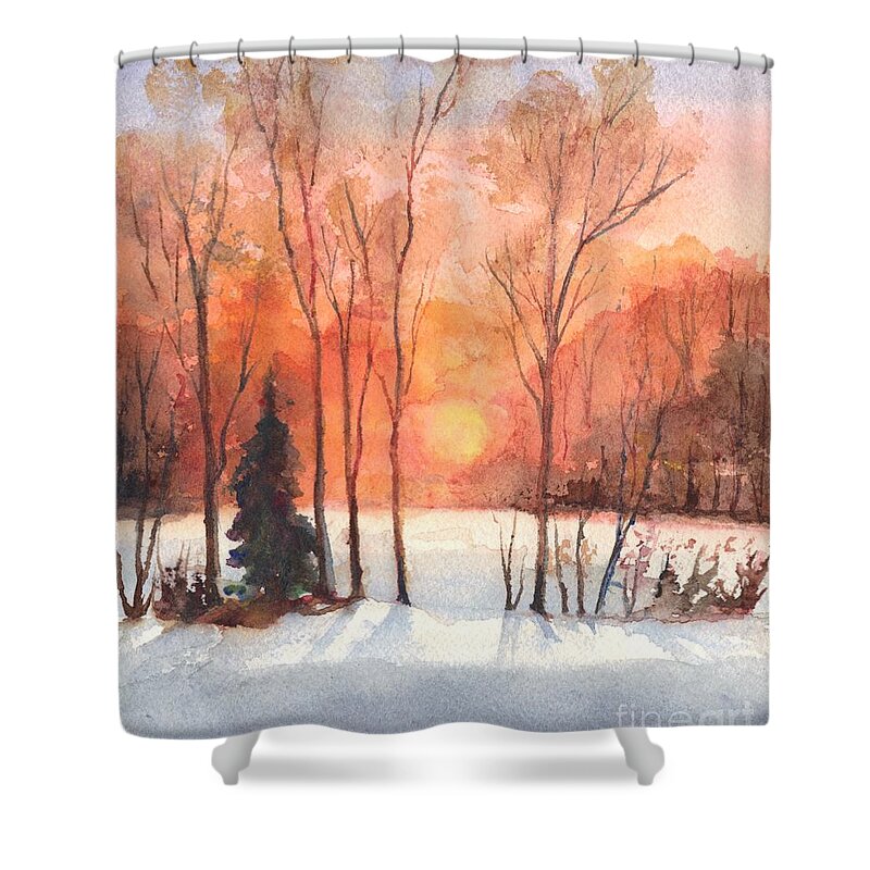Sunset Shower Curtain featuring the painting The Evening Glow by Carol Wisniewski