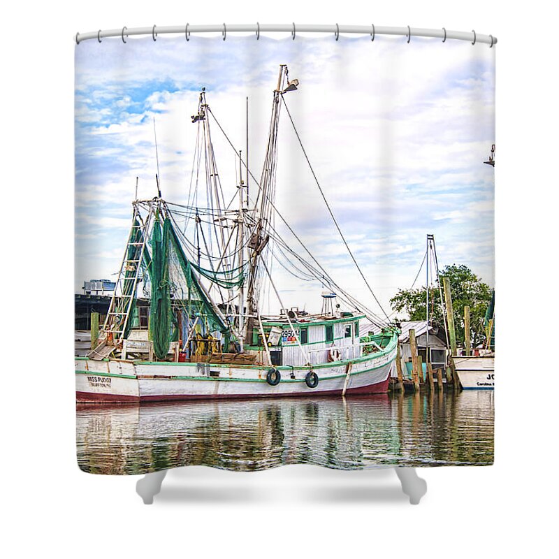 'shrimp Boat' Shower Curtain featuring the photograph Evening Tide by Scott Hansen