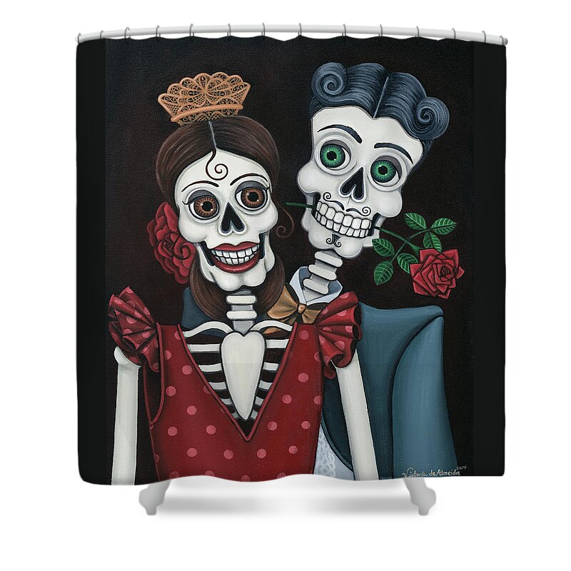 Day Of The Dead Shower Curtain featuring the painting Every Juan Loves Carmen by Victoria De Almeida