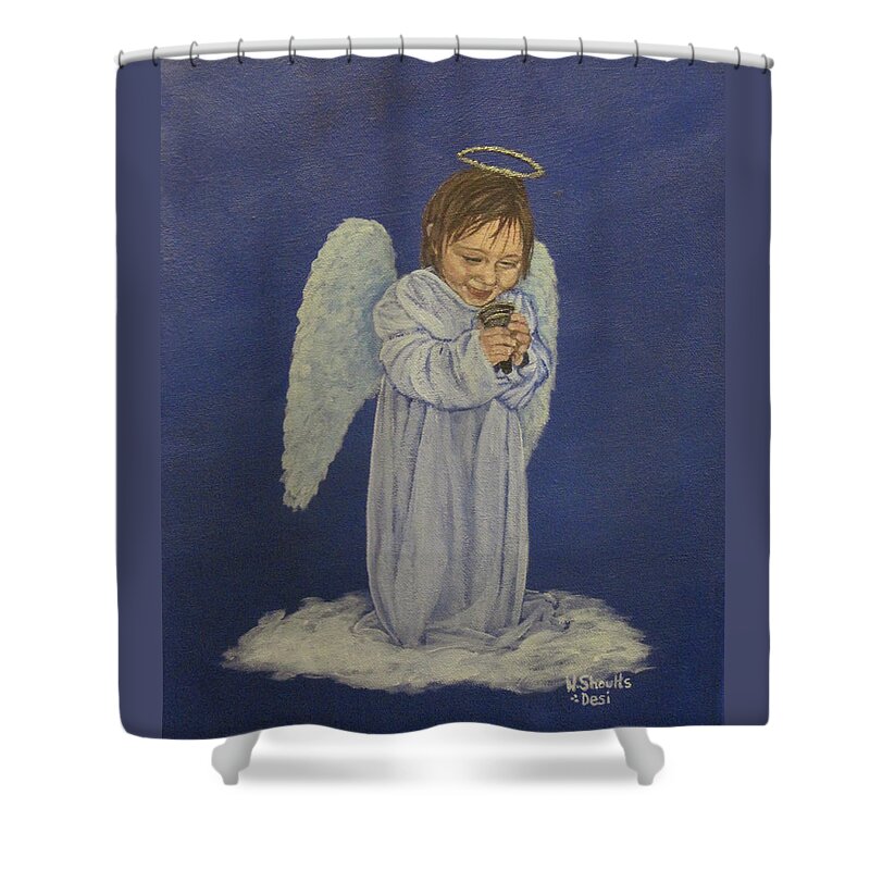 Angel Shower Curtain featuring the painting Excitement by Wendy Shoults