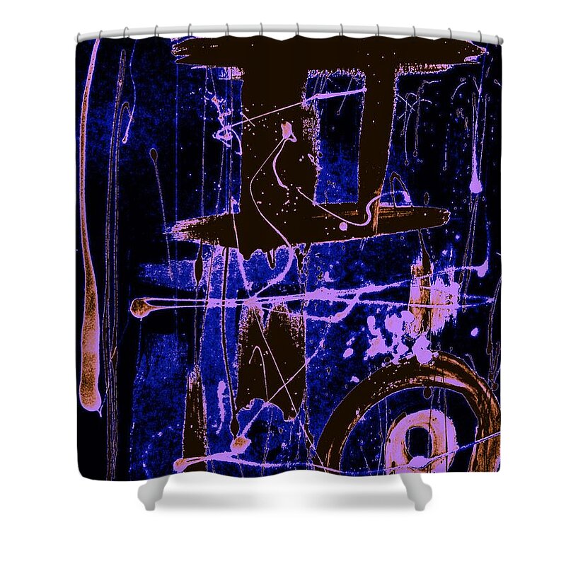 Contemporary Primitive Art Shower Curtain featuring the painting Exo Blue 8293 by Cleaster Cotton