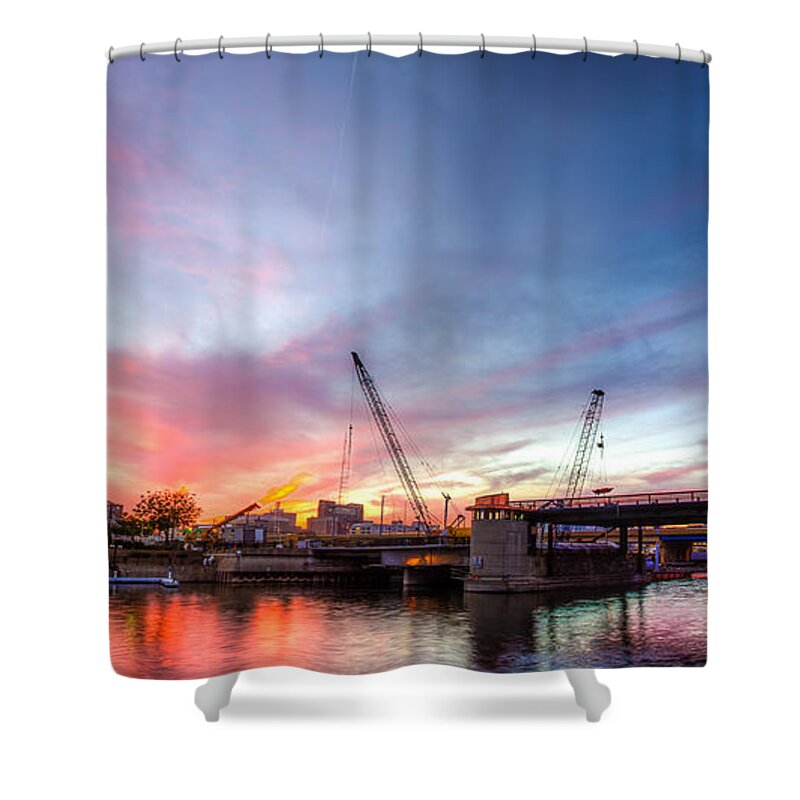 Architecture Shower Curtain featuring the photograph Expansive Twilight Glow by Andrew Slater