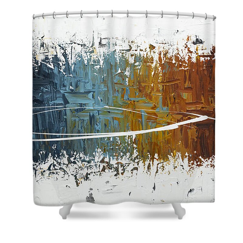 Abstract Art Shower Curtain featuring the painting Eye of the Beholder by Carmen Guedez