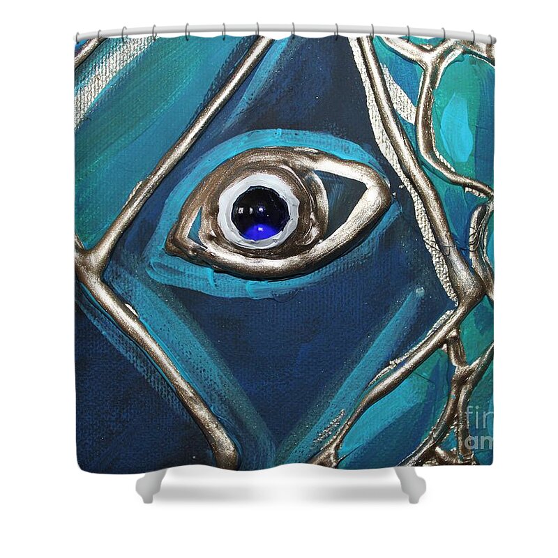 Eye Shower Curtain featuring the painting Eye of the Peacock by Cynthia Snyder