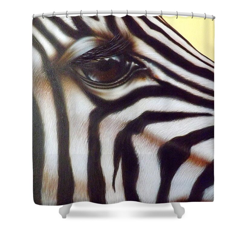 Zebra Shower Curtain featuring the painting Eye of the Zebra by Darren Robinson