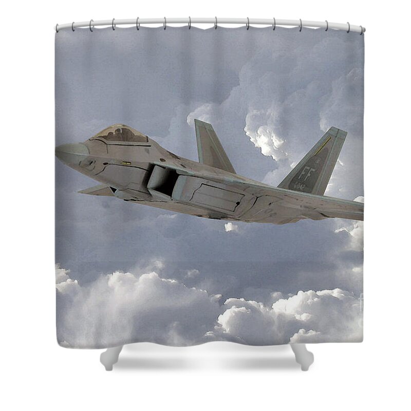 F22 Raptor Shower Curtain featuring the digital art F-22 Raptor by Airpower Art