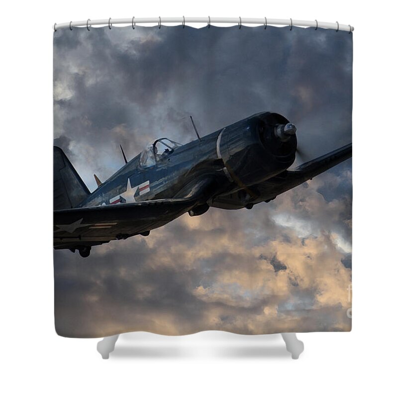 F-4u Shower Curtain featuring the digital art F4 Corsair Tribute by Airpower Art