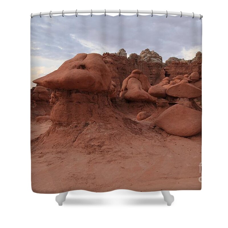Goblin Valley Shower Curtain featuring the photograph Faces In The Goblins by Adam Jewell