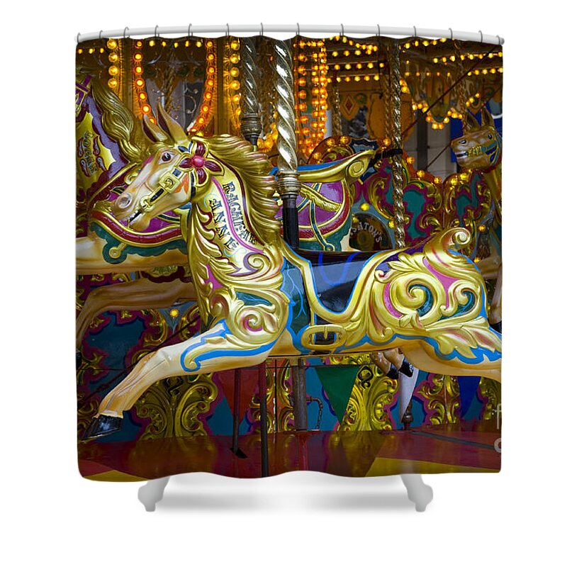 Amusement Shower Curtain featuring the photograph Fairground carousel by Lee Avison
