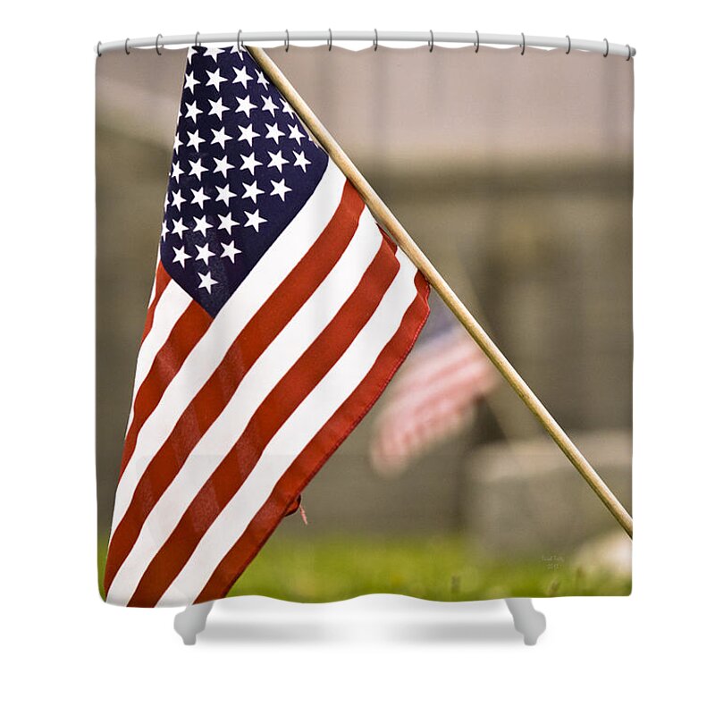 Flag Shower Curtain featuring the mixed media Fairview America by Trish Tritz