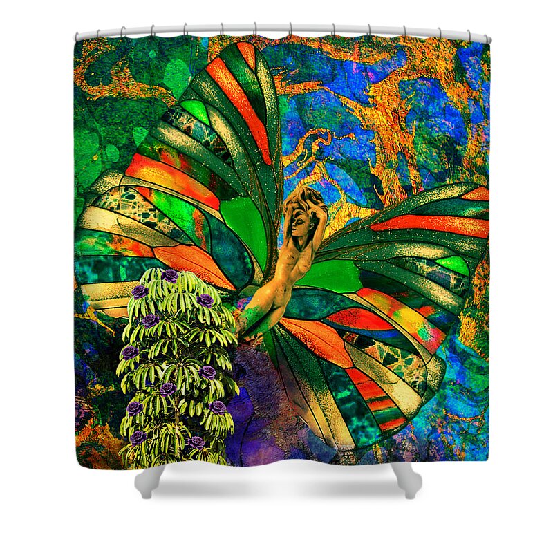 Fairy Shower Curtain featuring the mixed media Fairy Fortunate by Ally White
