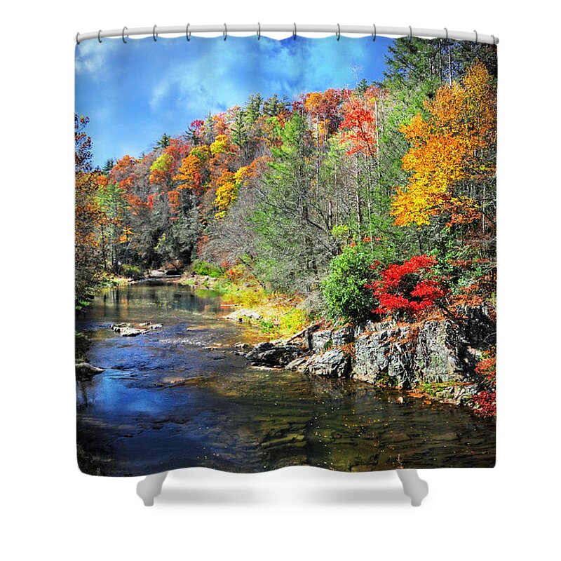 Fall Shower Curtain featuring the photograph Fall Along the Linville River by Lynn Bauer