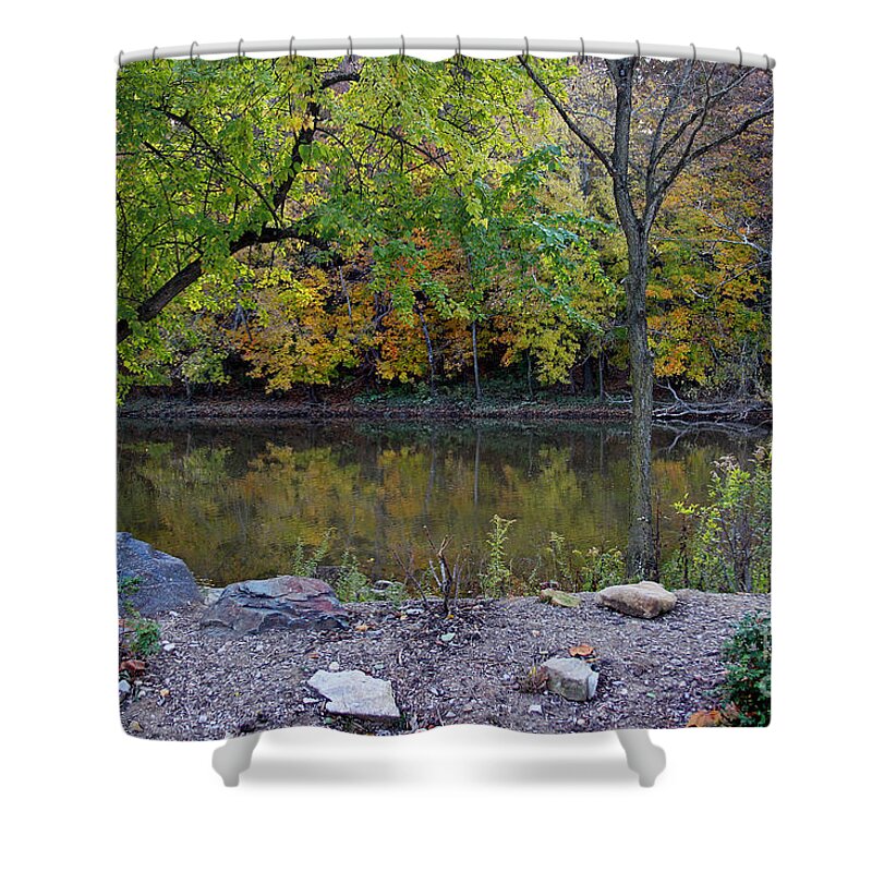Autumn Shower Curtain featuring the photograph Fall along the Scioto River by Karen Adams
