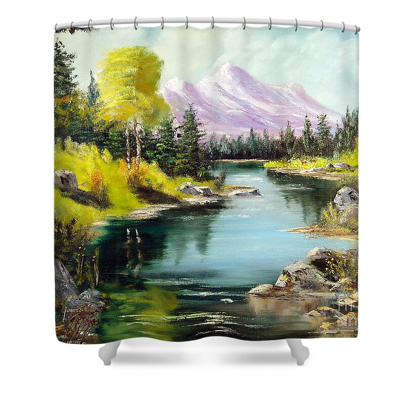 Sky Shower Curtain featuring the painting Fall In The Rockies by Lee Piper