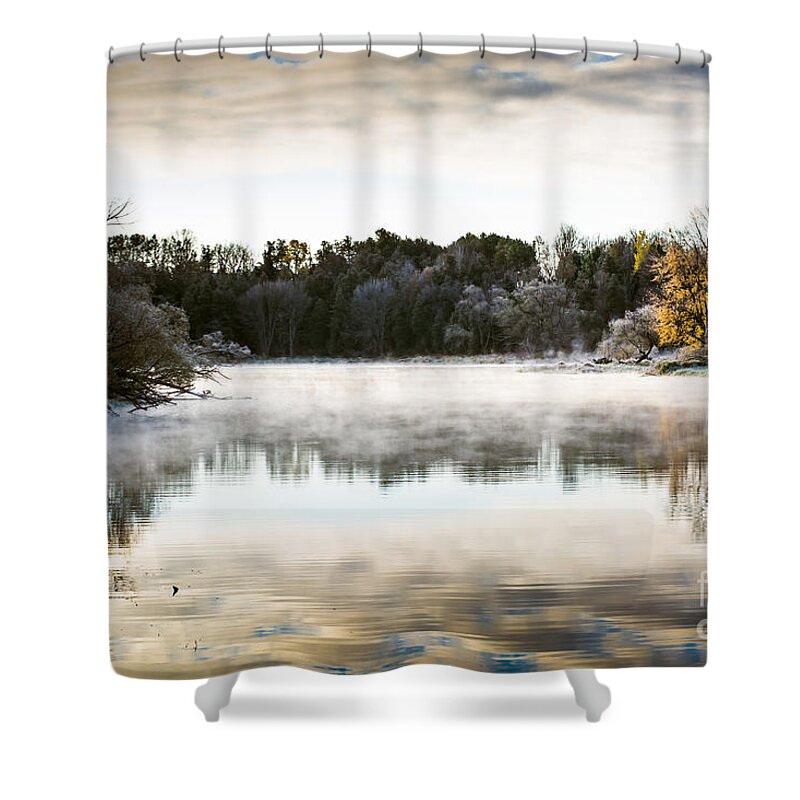 River Shower Curtain featuring the photograph Fall scene on the Mississippi by Cheryl Baxter
