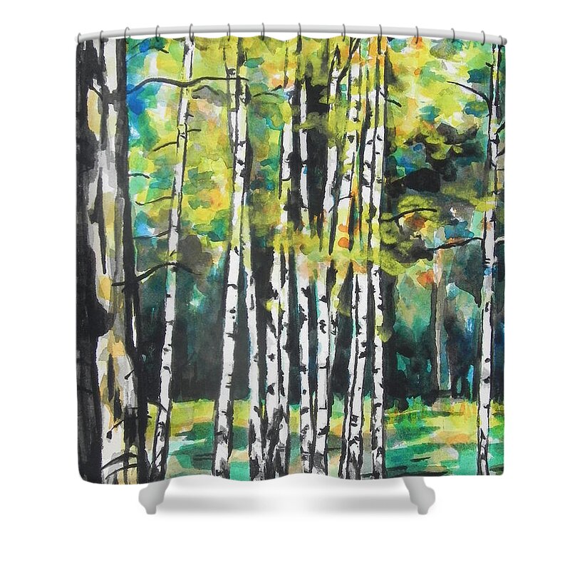 Watercolor Painting Shower Curtain featuring the painting Fall to Pieces by Chrisann Ellis