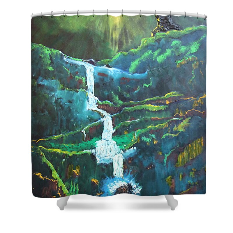 Landscape Shower Curtain featuring the painting Falling To Grace by Stefan Duncan