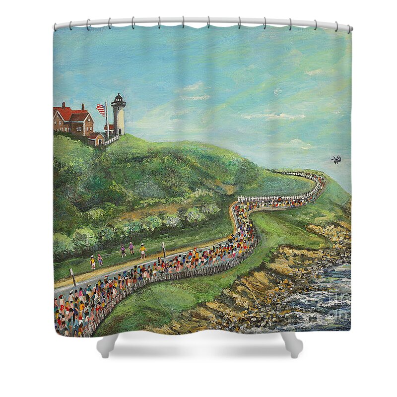Falmouth Shower Curtain featuring the painting Falmouth Road Race by Rita Brown