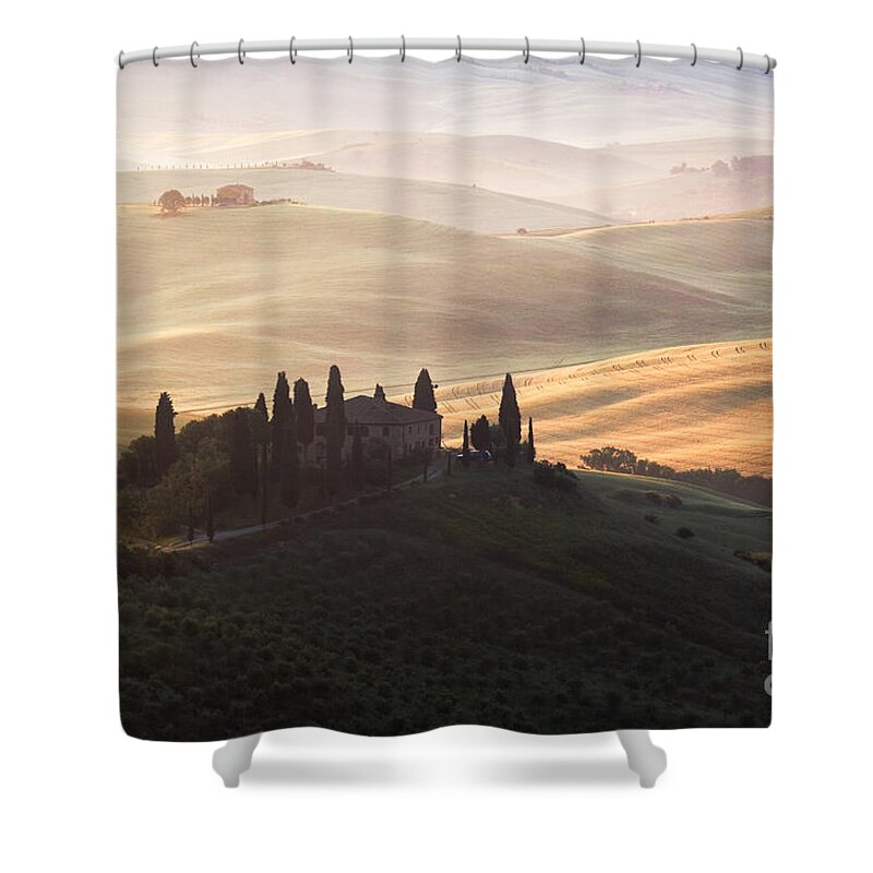 Dawn Shower Curtain featuring the photograph Famous Belvedere mansion Tuscany Italy by Matteo Colombo